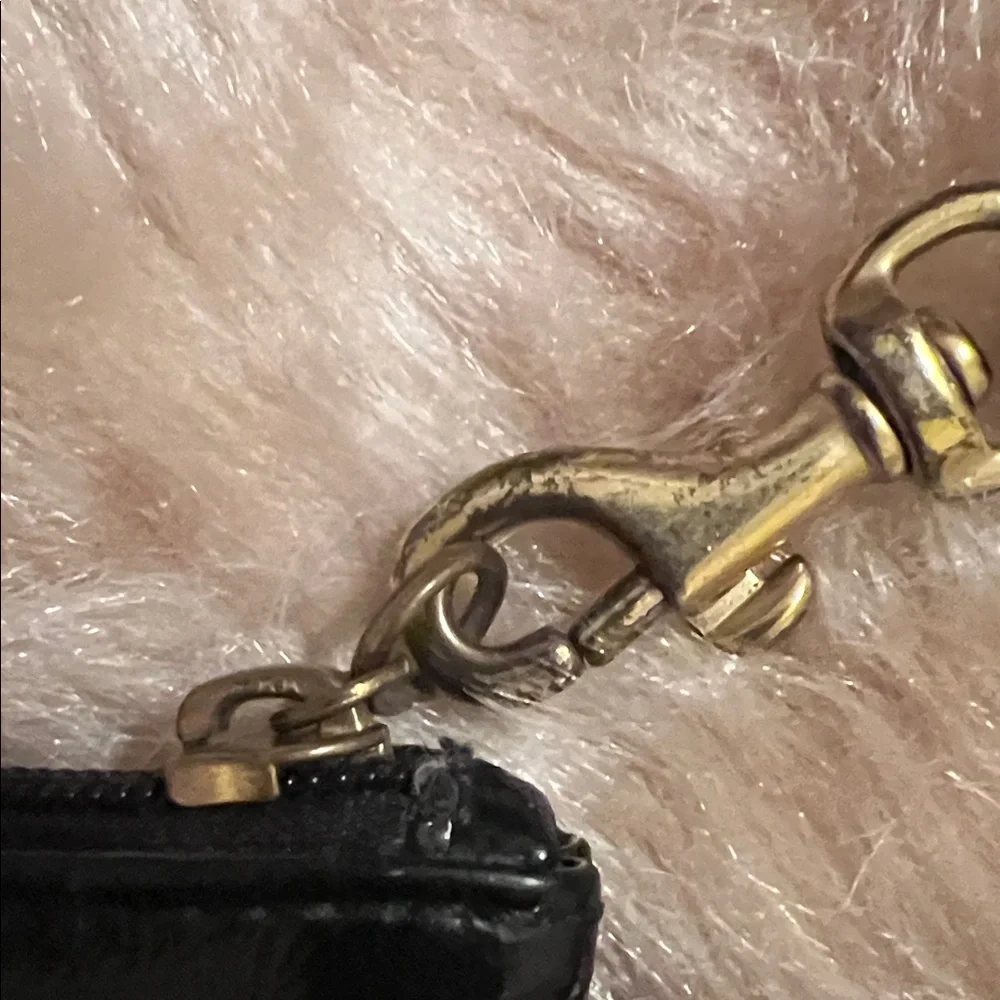 Coach Poppy Black Patent Leather Wristlet with Gold Accents